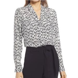 Halogen V-Neck Black and White Blouse